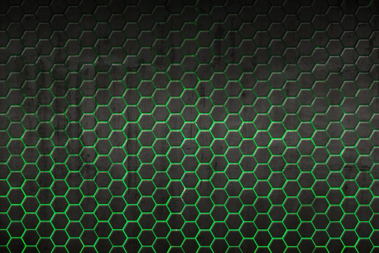 Black And Green Hexagon Background And Texture.