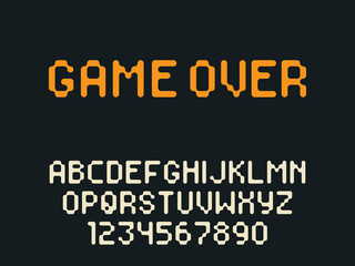 Vector pixel latin alphabet letters and numbers. Rounded pixel font