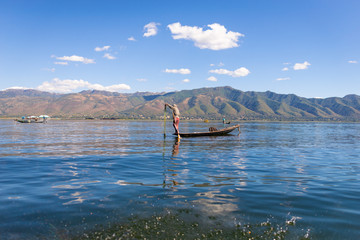 Inle Lake and fisherman at Inle, Myanmar