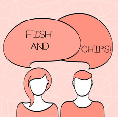 Fototapeta premium Conceptual hand writing showing Fish And Chips. Business photo showcasing Seafood with fries typical food form United Kingdom