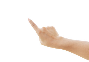 Woman hand on white background