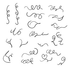 Swirls and curves in doodle style used for Underlines, borders, dividers. vector