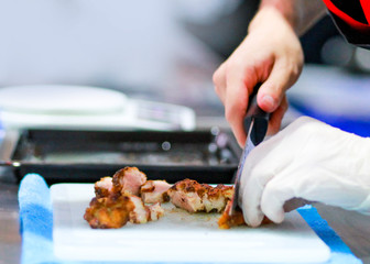 Chef preparing food, meal, in the kitchen, chef cooking, Chef decorating dish