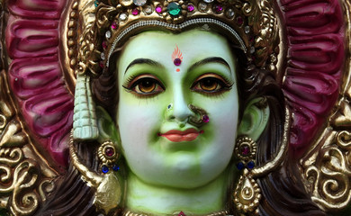 Fototapeta na wymiar Closeup view of Hindu Goddess Lakshmi in a temple