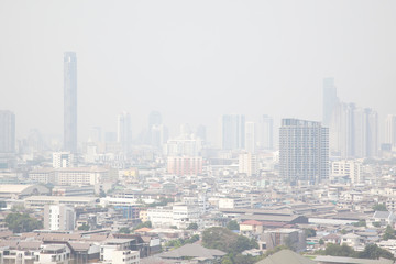 Bangkok , Thailand - February 13, 2019: Bangkok skyline with air pollution 