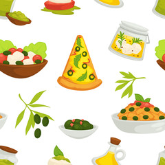 Italian pizza slices, traditional meal, dish of Italy with cheese vector.