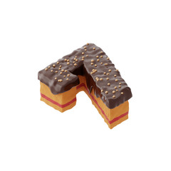 3D rendered number haped cake with chocolate icing and nonparelis on top on isometric view