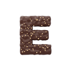 3D rendered letter shaped cake with chocolate icing and nonparelis on top