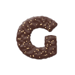 3D rendered letter shaped cake with chocolate icing and nonparelis on top