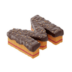 3D rendered letter shaped cake with chocolate icing and nonparelis on top on isometric view
