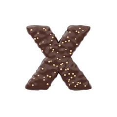 3D rendered letter shaped cake with chocolate icing and nonparelis on top