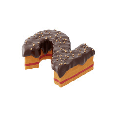 3D rendered number haped cake with chocolate icing and nonparelis on top on isometric view