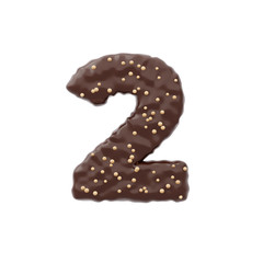 3D rendered number shaped cake with chocolate icing and nonparelis on top