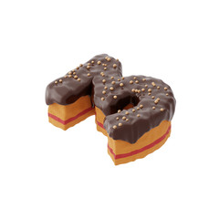 3D rendered number haped cake with chocolate icing and nonparelis on top on isometric view