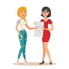 Vector Character Women Hand Holding Floor Plan