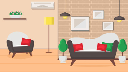 Living Room Design Flat Vector Illustration