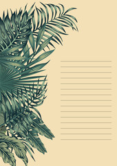 Invitation design card with tropical leaves