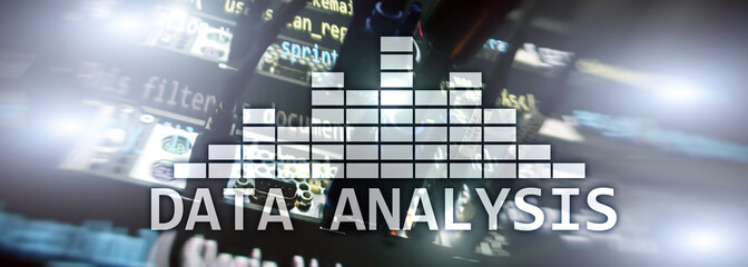 Big Data analysis text on server room background. Internet and modern technology concept