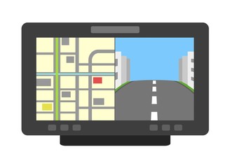 カーナビに映る地図と街並み