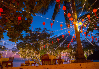 Beautiful decoration for  dinner at night near by the sea coastline