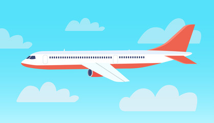 Passenger plane flying in the sky. Vector flat style ilustration