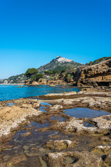 Blue Mediterranean Sea on the Rocky Southern Italian Coast on a Sunny Day