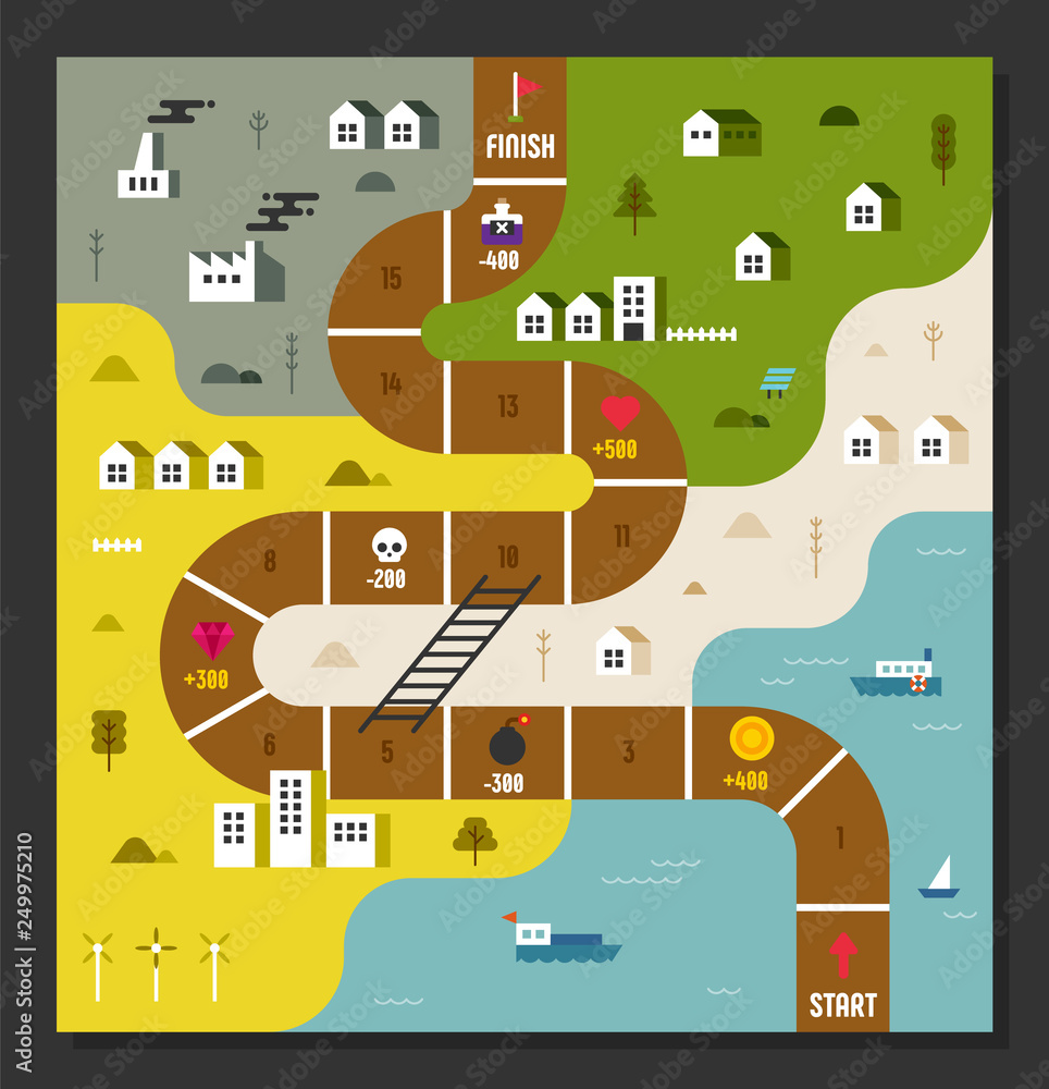 Poster way finding board game concept. flat design style minimal vector illustration