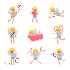 Cute Cupid Character Set. flat design style minimal vector illustration