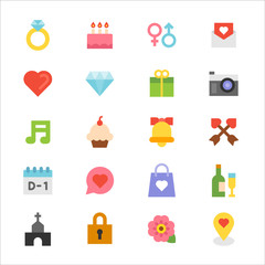 Romantic anniversary icon set. flat design style minimal vector illustration