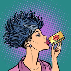 Frau Bankkartenkuss © studiostoks