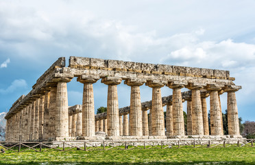 Ancient Greek Temple in the Ruins of a Village in Southern Italy