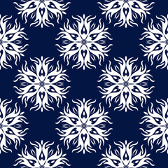 Floral seamless background. White design on dark blue backdrop
