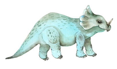 Watercolor dinosaurs triceratops