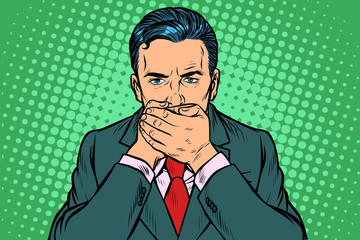 man covered his mouth