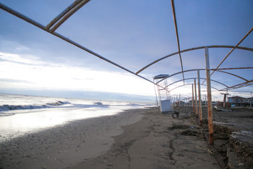 tourist beach after a storm in the off season