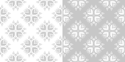 Compilation of floral patterns. Set of seamless monochrome backgrounds