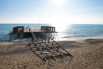 tourist beach after a storm in the off season