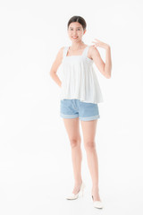 Fototapeta premium Young lady in casual summer outfits