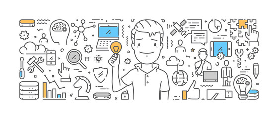 Vector line web banner for online business