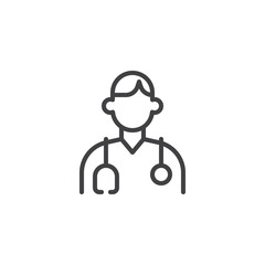 Doctor with stethoscope line icon. linear style sign for mobile concept and web design. Male surgeon outline vector icon. Symbol, logo illustration. Pixel perfect vector graphics