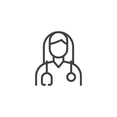 Nurse, doctor with stethoscope line icon. linear style sign for mobile concept and web design. Female surgeon outline vector icon. Symbol, logo illustration. Pixel perfect vector graphics