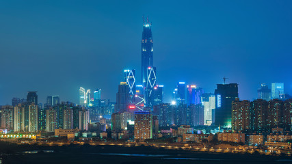 Skyline of Shenzhen City, China at night