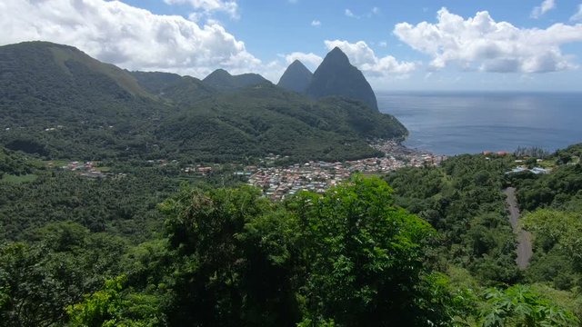 The Piton Mountains on the tropical Caribbean Island of St. Lucia.