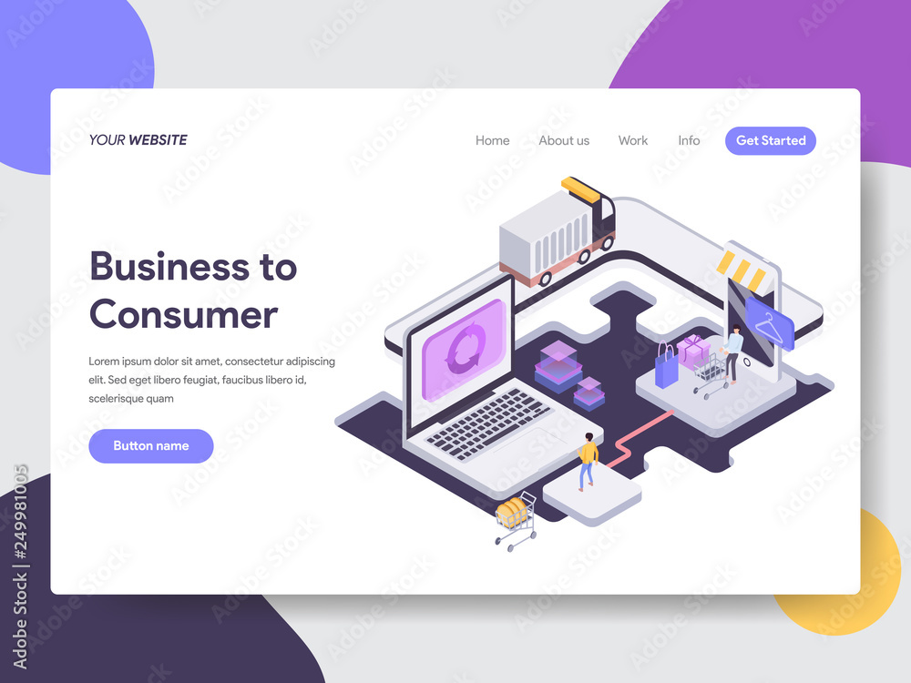 Poster landing page template of business to consumer illustration concept. isometric flat design concept of