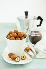 Hazelnuts in chocolate glaze. homemade sweets.