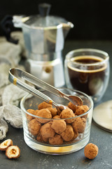 Hazelnuts in chocolate glaze. homemade sweets.