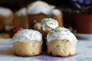 Easter cakes. Spring season. Orthodox tradition. Selective focus.