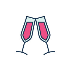 Two Glasses with Red Wine vector modern icon. Couple of glasses creative symbol on white background