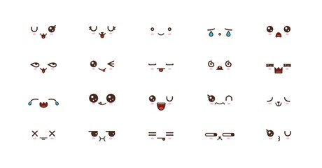 Fototapeta premium Kawaii smile emoticons. Japanese emoji