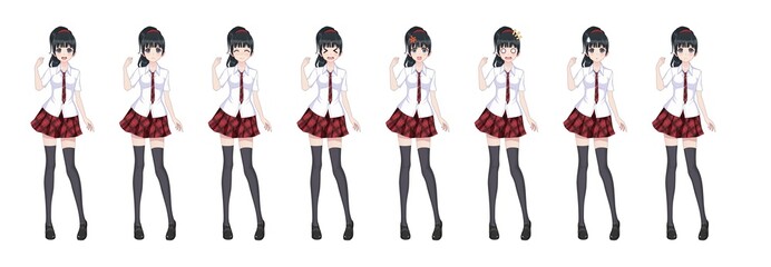 Anime manga schoolgirl plaid red skirt tie pattern